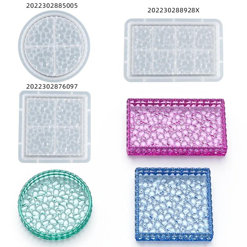 DIY Crystal Silicone Mold Round Rectangular Diamond Pattern Storage Table Tray Disc Resin Mold For Home Decoration Resin Making