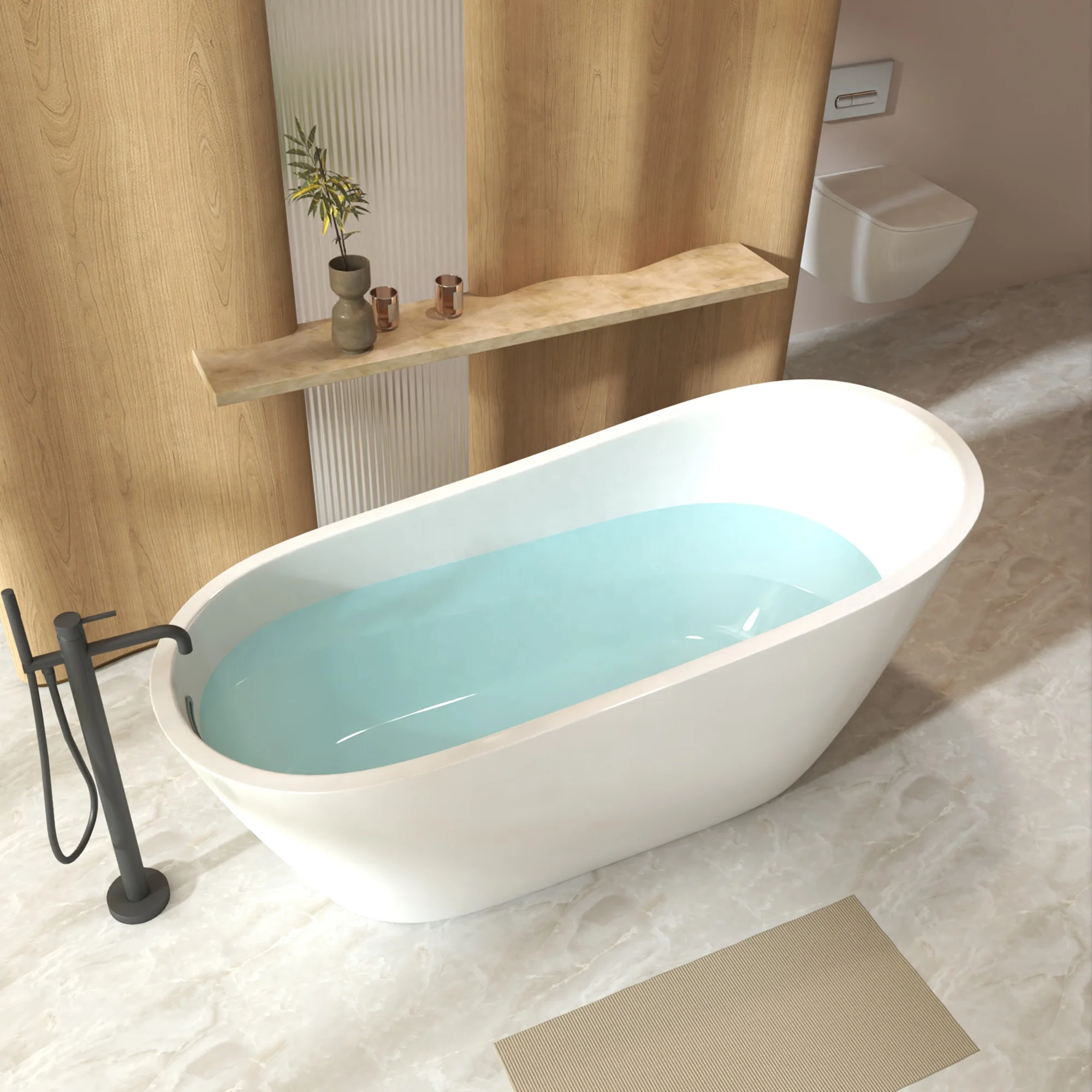 Custom Glossy White Acrylic Freestanding Bathtub, Modern Soaking Tub for Bathroom, Luxury Floor Standing Bath Tub