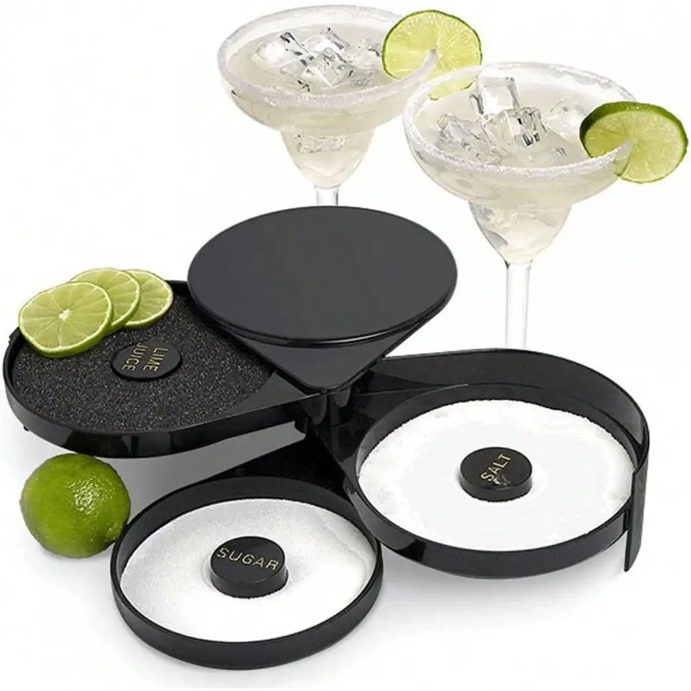 3 Tier Bar Glass Rimmer For Margarita And Cocktail, Bartender Tool Rimmer Dish With 3-Trays For Lime Juice, Salt And Sugar, Bar Accessories For Bloody Mary, Tequila