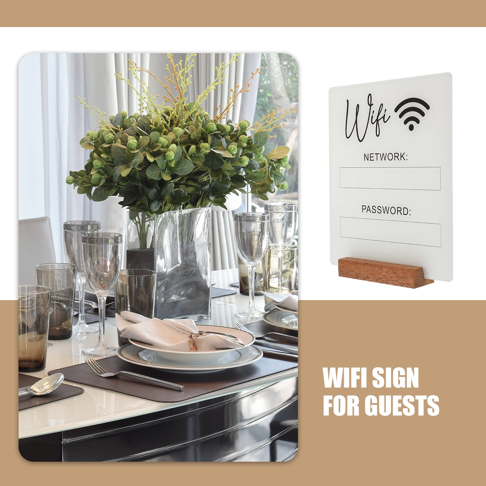 

1Pcs Acrylic WiFi Password Sign Elegant WiFi Reminder Board Wireless Network Display Home Office Decoration