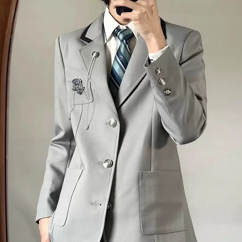 Japanese School Style DK Uniform Set - Embroidered Crest Blazer & Shirt Tie Trousers Vintage Instagram Campus Fashion Suit