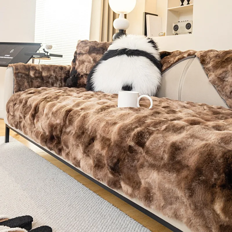 2025 nueva funda de sofá gruesa de felpa cálida en forma de L Protector de sofá de Color degradado para muebles de sala de estar