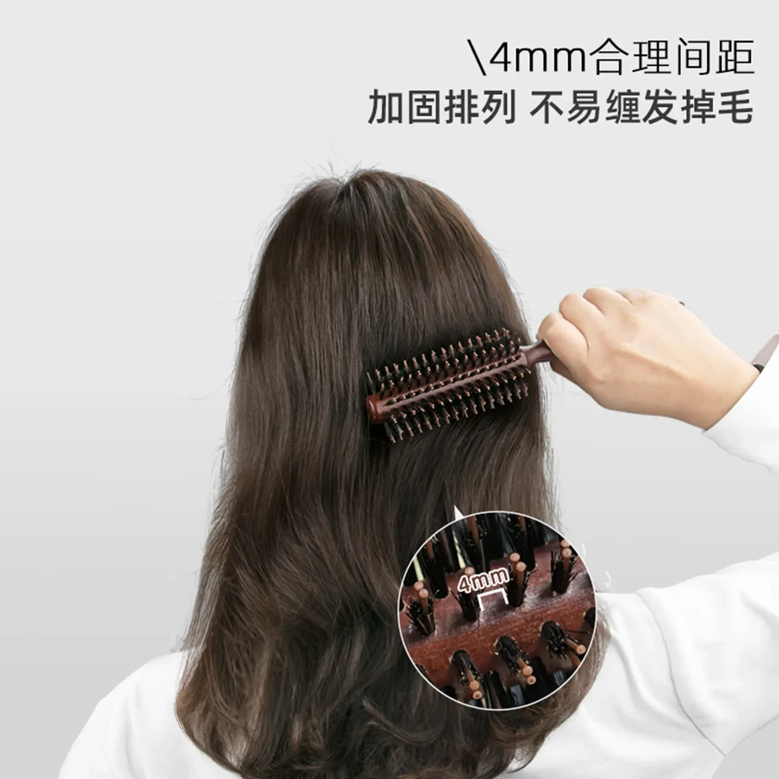 Wood Handle Boar Bristles Round Brush Tail Professional Barber Salon Hairdressing Hair Brush Hair Round Comb