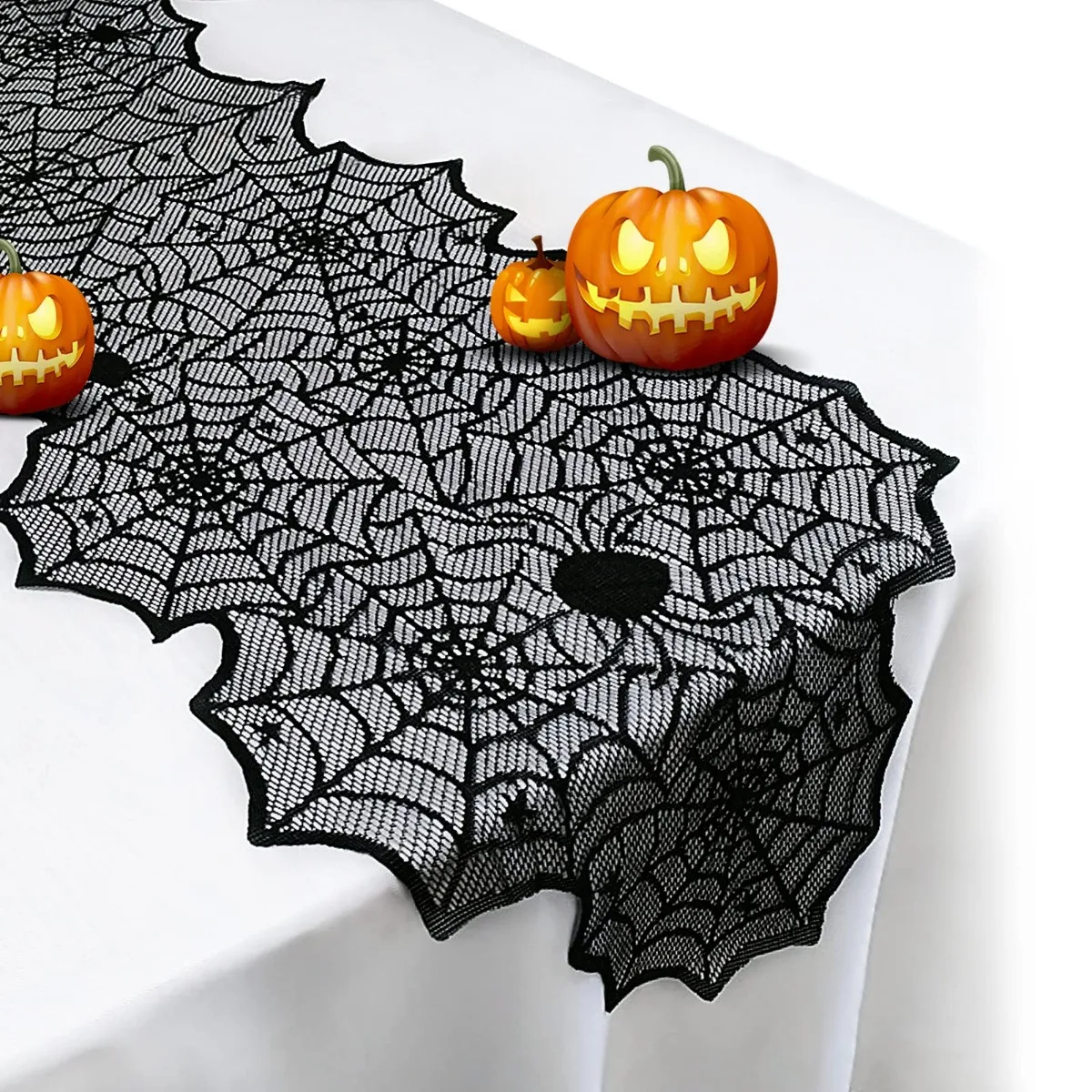 

Halloween Table Runner Long Black Lace Spider Web Table Runners for Halloween Party Dinner Table Kitchen Mantel Bedroom Decor