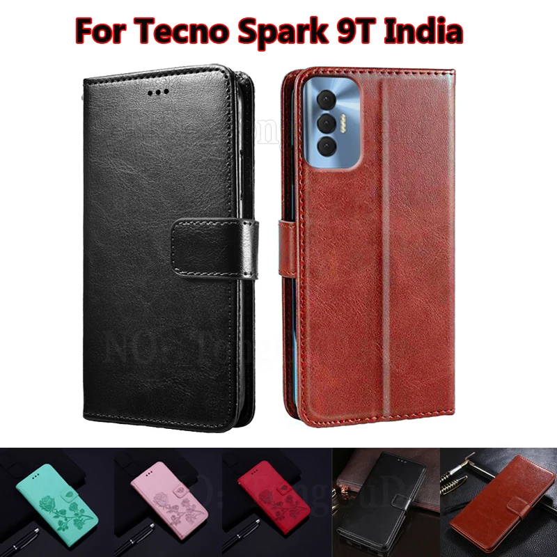 Phone Case for Tecno Spark 9T Shockproof Case Helio G35 G37 Flip Leather Wallet Cover For Tecno Spark 9T Pouch Spark 9 Pro Funda