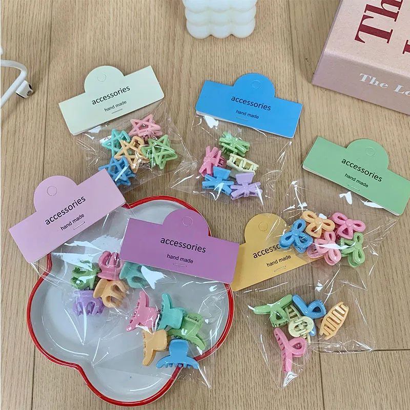

Candy Color 2cm Mini Hair Clips New Style Small Claw Clips for Bangs Broken Hair Cute Cartoon Paint Bagged Side Accessories Set