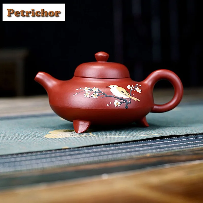 

200ml Aesthetic Yixing Purple Clay Teapots Handmade Tripodia Pot Raw Ore Dahongpao Mud Tea Soaking Kettle Zisha Teaset Tea Items