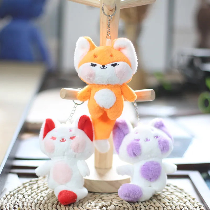 Cartoon Plush Cat Pendant Doll Cute Plush Little Fox Keychain Lovely Fun Animal Doll Backpack Bag Key Decoration Pendant Gifts