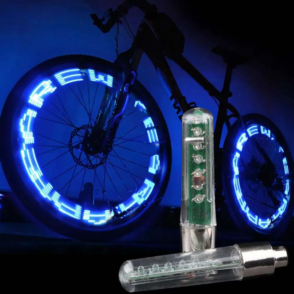 1x Bicycle Valve Light Double Sided Letter 8 Modes Night Ride MTB Bike Tire Nozzle Valve Caps Lamp with Battery Bicycle Light