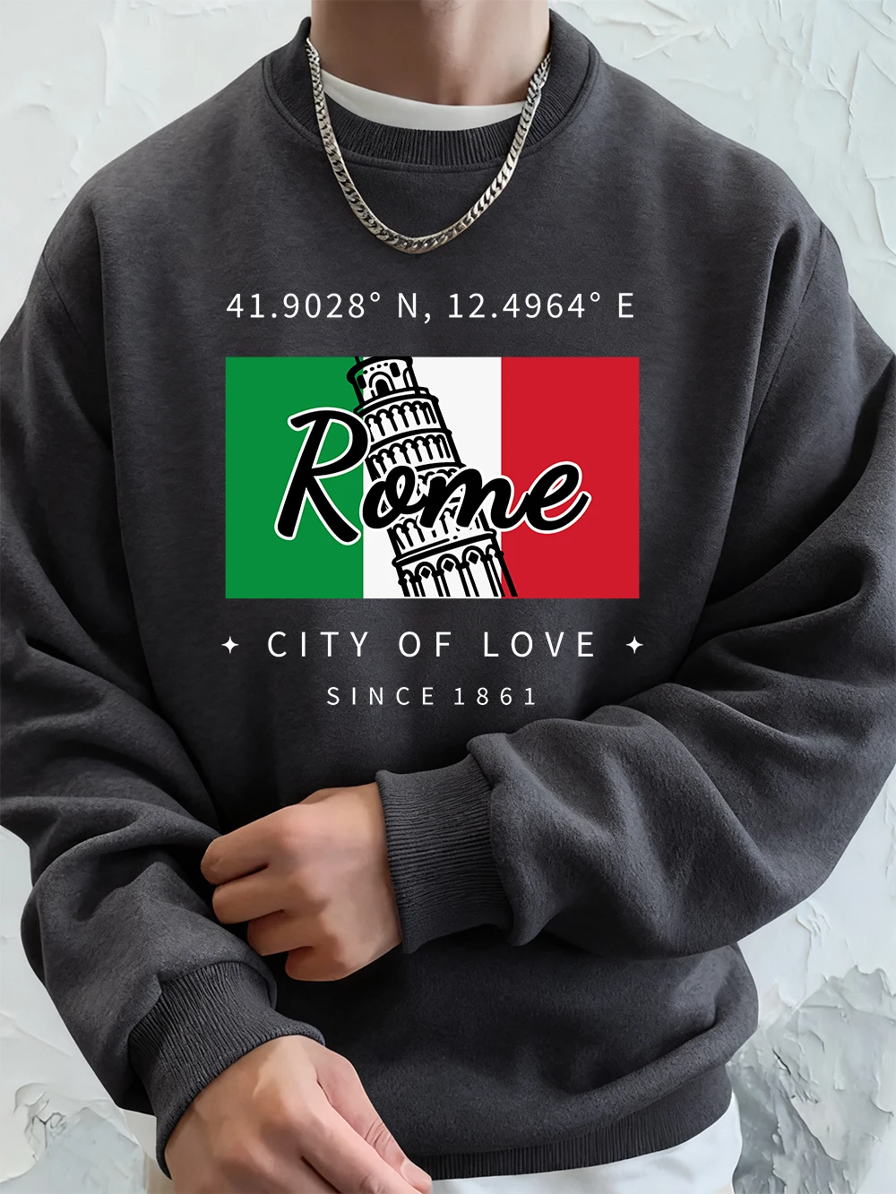 روما مدينة الحب الطباعة الرجال هوديس الخريف فضفاض البلوز الهيب هوب Crewneck الصوف ملابس رياضية دافئة الشارع الرجال الملابس #1
