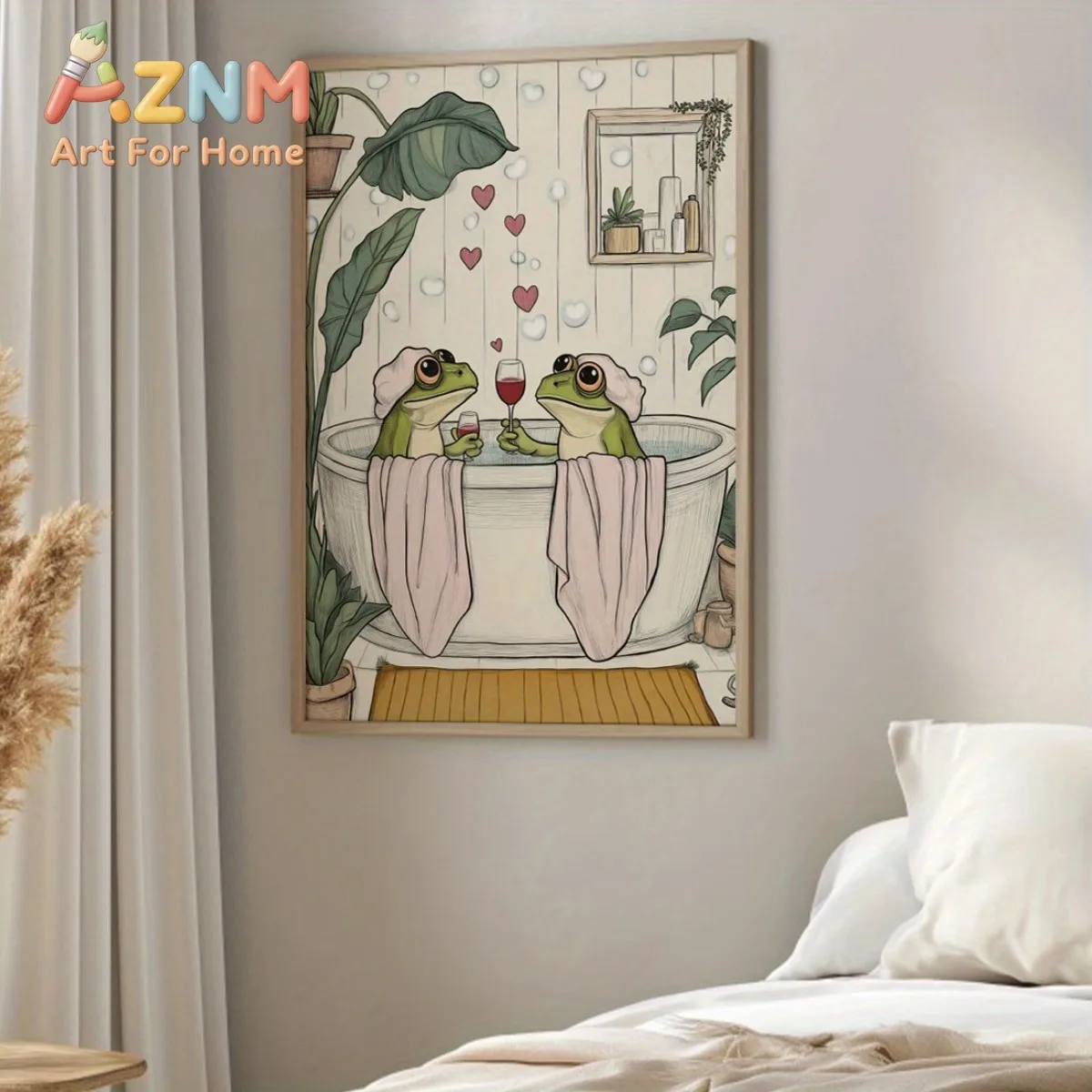 Charming Frog Couple in Bathtub Canvas Print Poster Modern Funny Abstract Art Prints Living Room Home Decor Art Poster Gifts