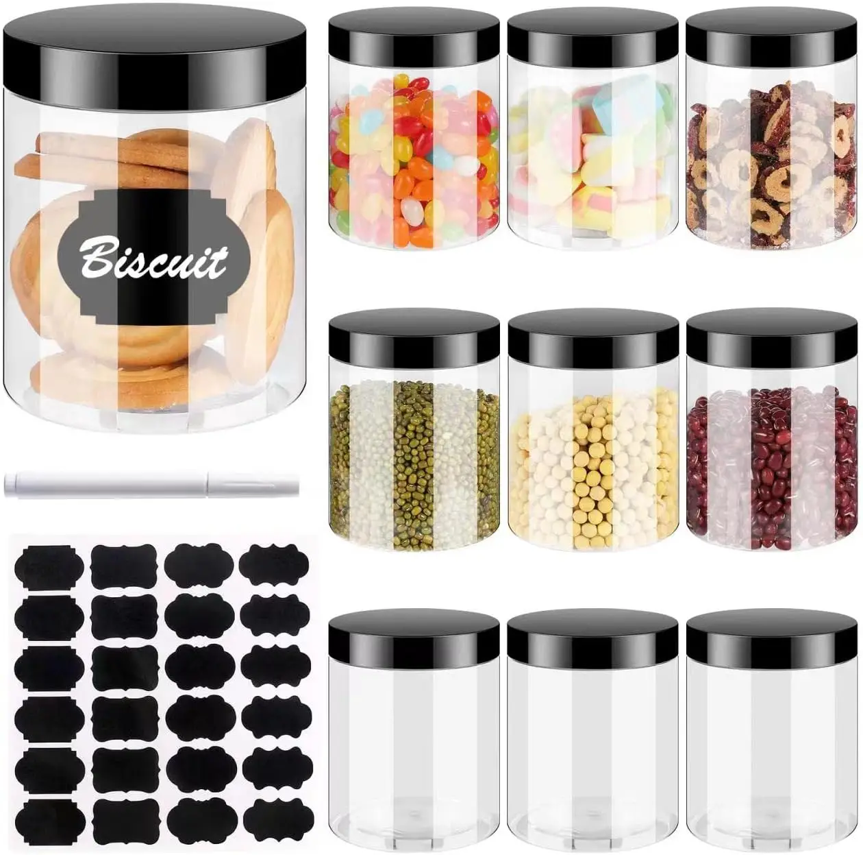 10PCS 8OZ Plastic Jars with Screw On Lids, Pen and Labels Refillable Empty Round Slime Cosmetics Containers for Storing