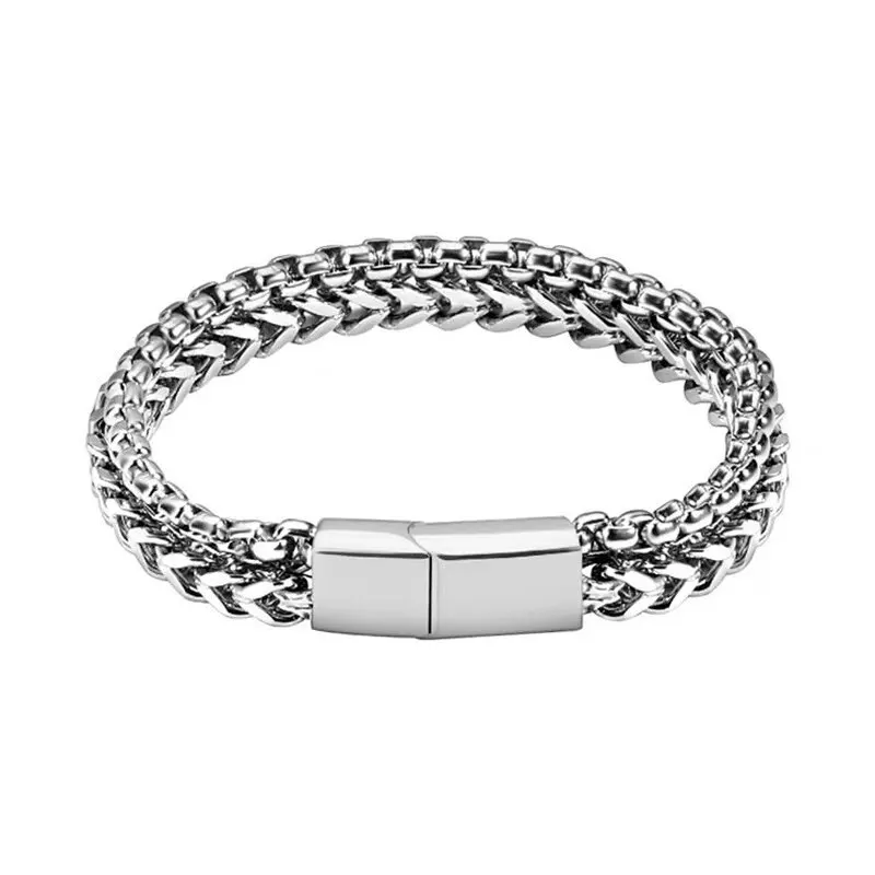 

Custom Text Name Men Stainless Steel Bracelets For Women Alloy Magnet buckle Smooth Engrave Logo Id Bracelet Gift Jewelry