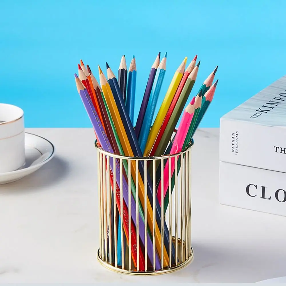 Multi-functional Pen Holder Iron Electroplating Pen Container Multicolor Waterproof Cosmetic Brush Storage Bucket Office