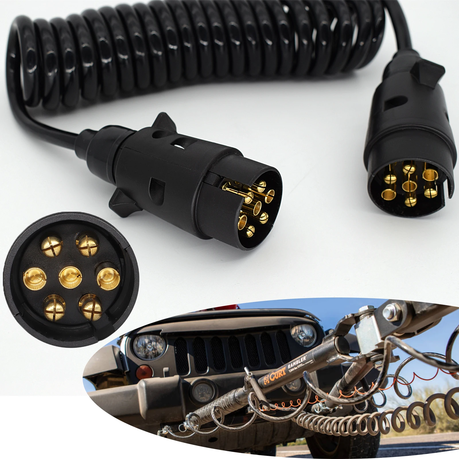 

7 Pin Trailer Truck Light Edge Connector Copper Extension Cable Trailer Power Cord Plug Vehicle Extender Socket Car Accessories