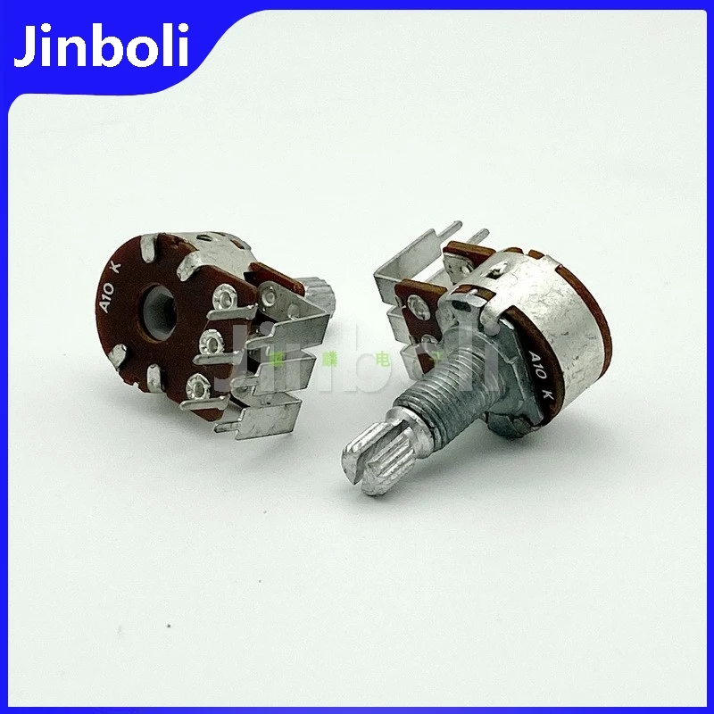 

2PCS 16 Type Dual A10K Bent Foot 6Pins Amplifier Audio Speaker Volume Potentiometer Flower Shaft 18mm Thread Length 10mm