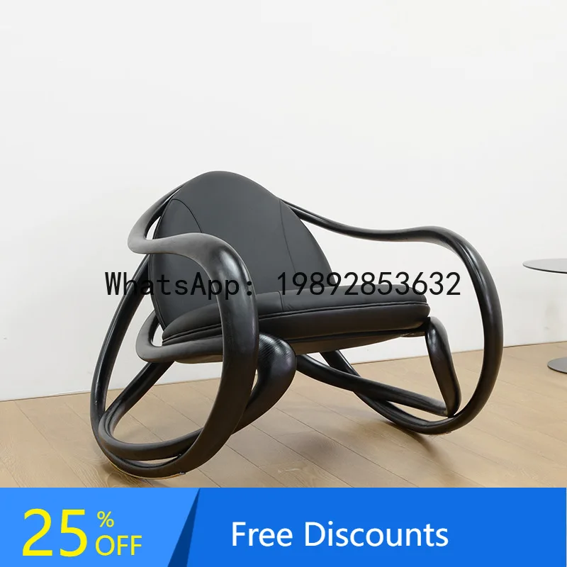 

YFY Rocking Chair Villa Genuine Leather Balcony Leisure Chair Home Solid Wood Relaxing Chair