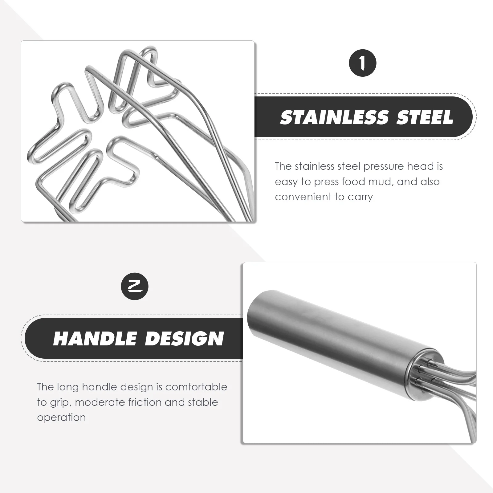 

Stainless Steel Potato Masher Long Handle Mashed Tool Avocado Crusher Kitchen Gadgets Pressure Head For Family