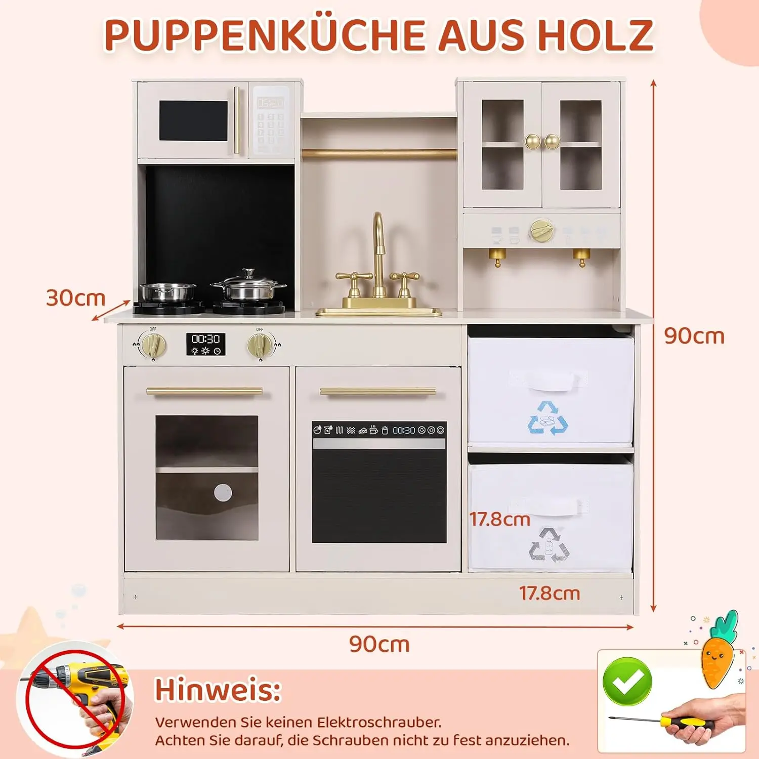 Игровая кухня для детей, деревянная игрушечная кухня, большой игровой набор для приготовления пищи с посудой, плита со светом и звуком, тканевые коробки