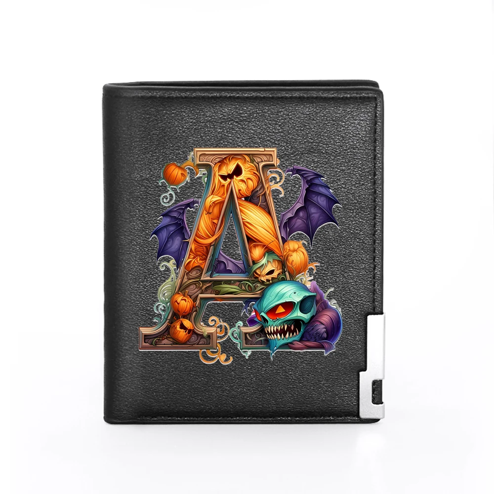 Cool Skeleton Skull Alphabet 26 Letters Theme Printing Men Women Leather Wallet Billfold Slim Credit Card Holders Short Purses