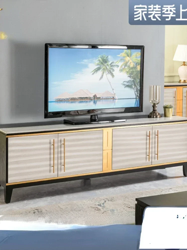 Living Room Floor Four-Door Floor Cabinet Neoclassical TV Cabinet Coffee Table TV Cabinet Unit
