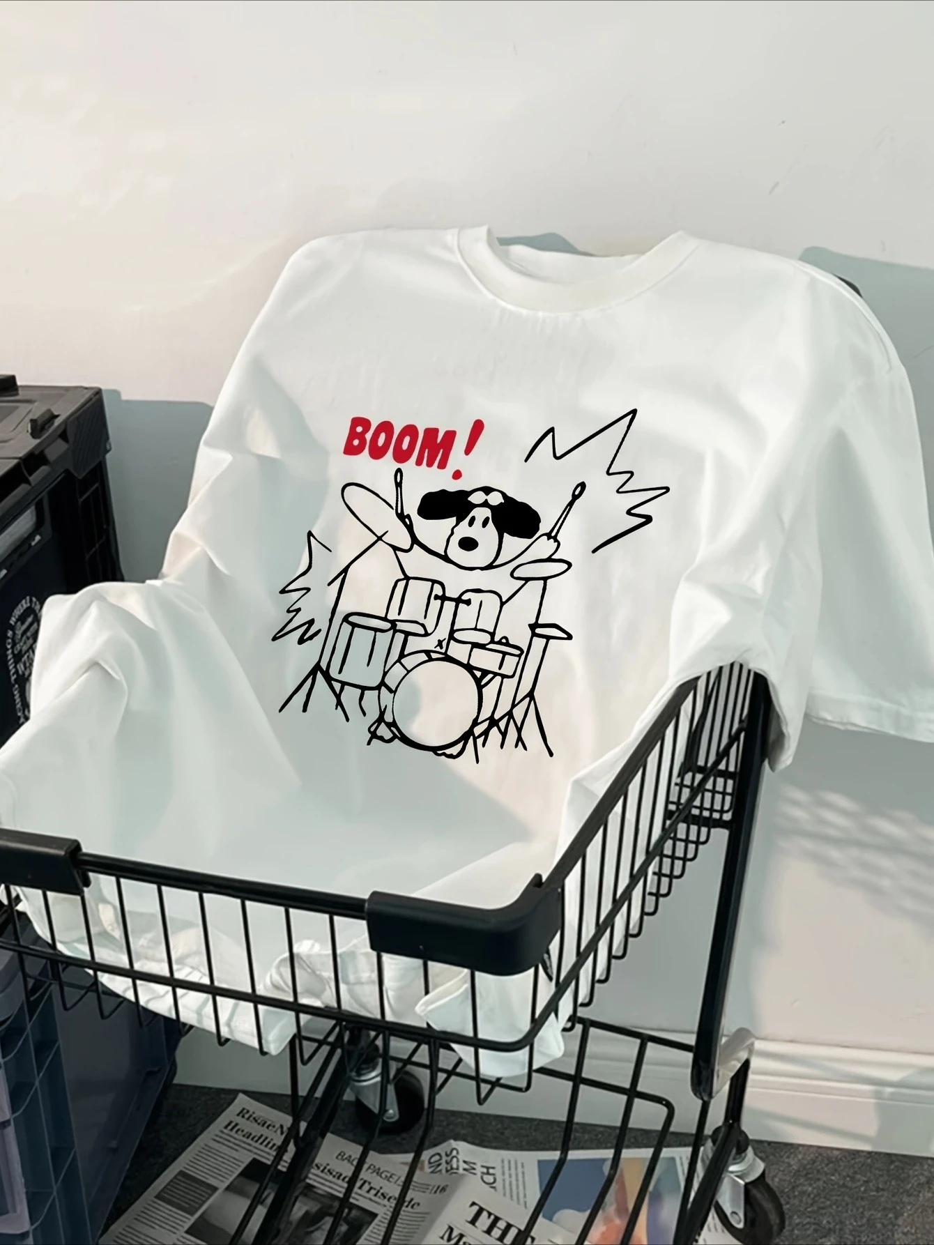 

Cartoon Dog Drummer Graphic Printing Summer Autumn Winter Cotton Casual Comfortable Men and Women T-shirt Short Sleeve Loose