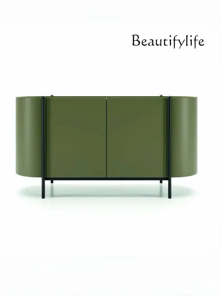 

Italian minimalist arc black oak solid wood dining side cabinet tea cabinet creative entrance cabinet