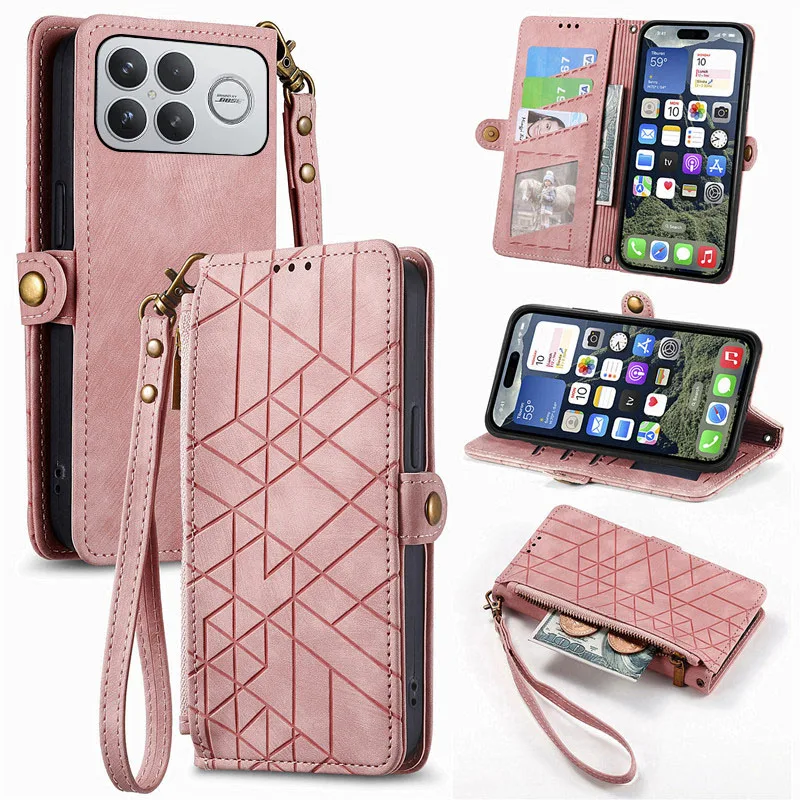 

geometric pattern leather Cover For Xiaomi Poco F8 F7 Ultra F6 F5 Pro F4 GT Magnetic shockproof many card Slot Wallet phone Case