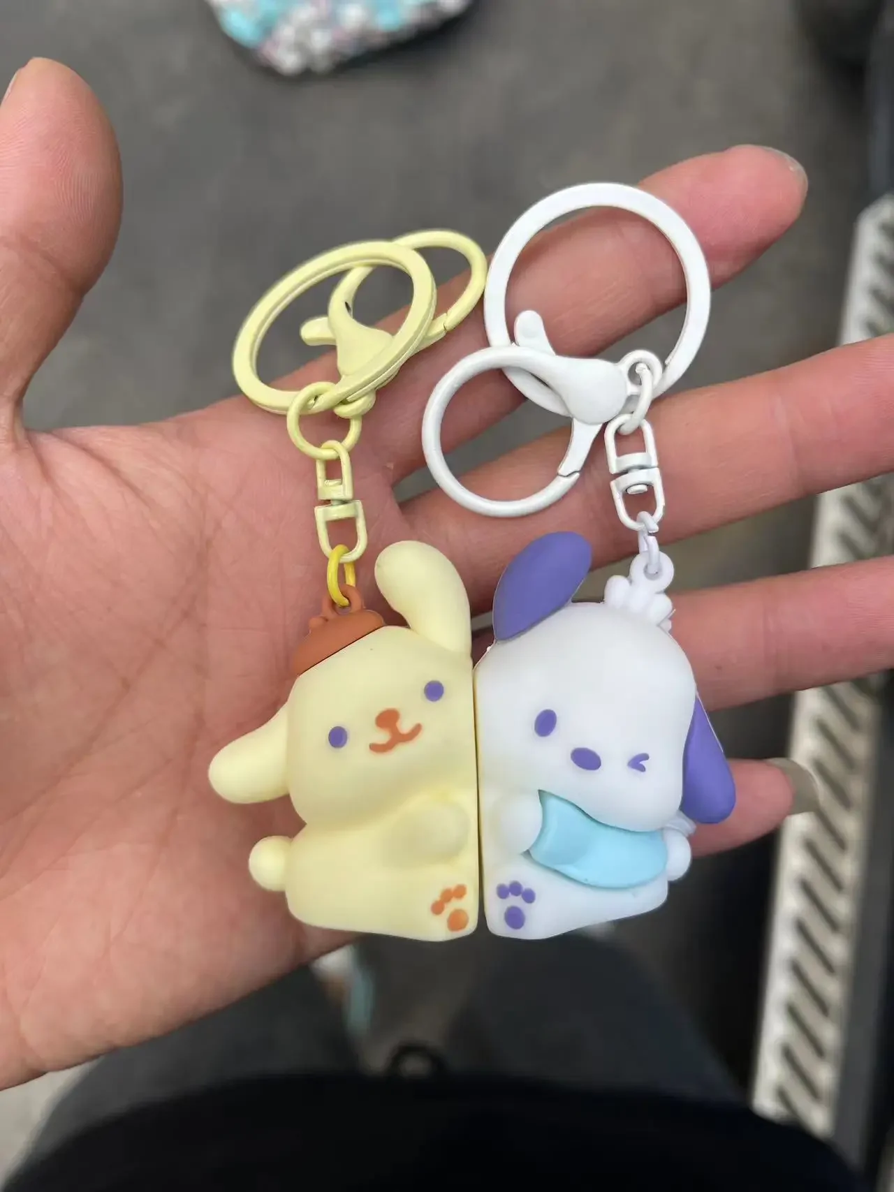 Sanrio Pochacco and Purin Magnetic Keychain Action Figure Pendant Kawaii Keyrings Couple Bag Pendant Christmas Cute Gifts