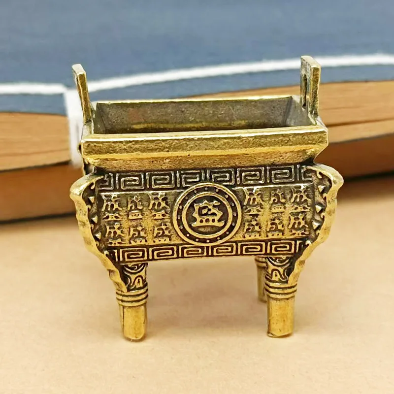 Brass Keychain Floor Square Copper Tripod Pendant Accessory Office Desk Decoration Ornament Opening Gift
