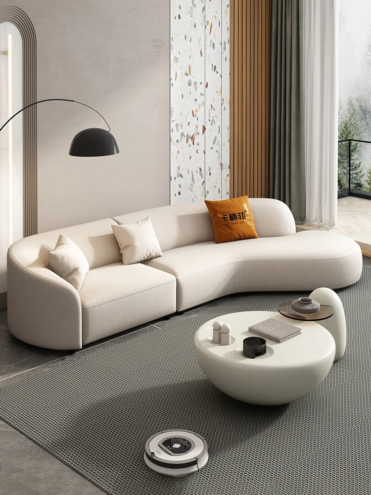 

Italian minimalist curved fabric sofa cream style small apartment simple modern living room no-wash technology cloth sofa