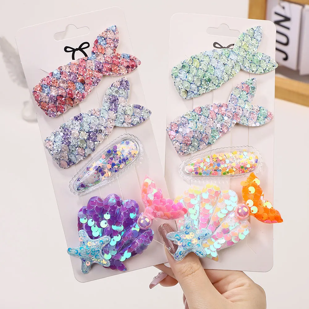 

4Pcs Cute Hair Bangs Clip Set for Kids Fish Tail Printed Butterfly Hairpins Children BB Clips Barrettes Girls Hair Accessories