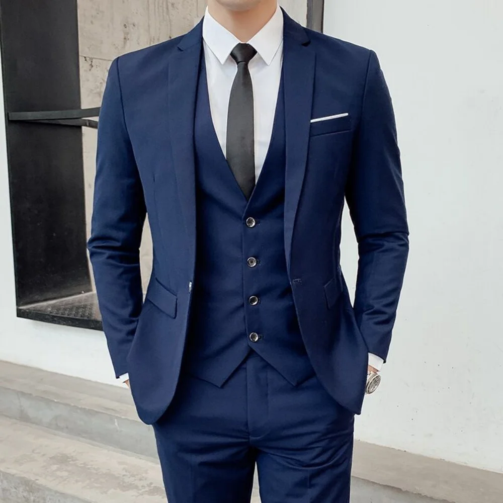 

Casual men's three-piece suit, slim-fit groomsmen's formal wear, formal wedding/business men's suit, jacket + waistcoat + trouse