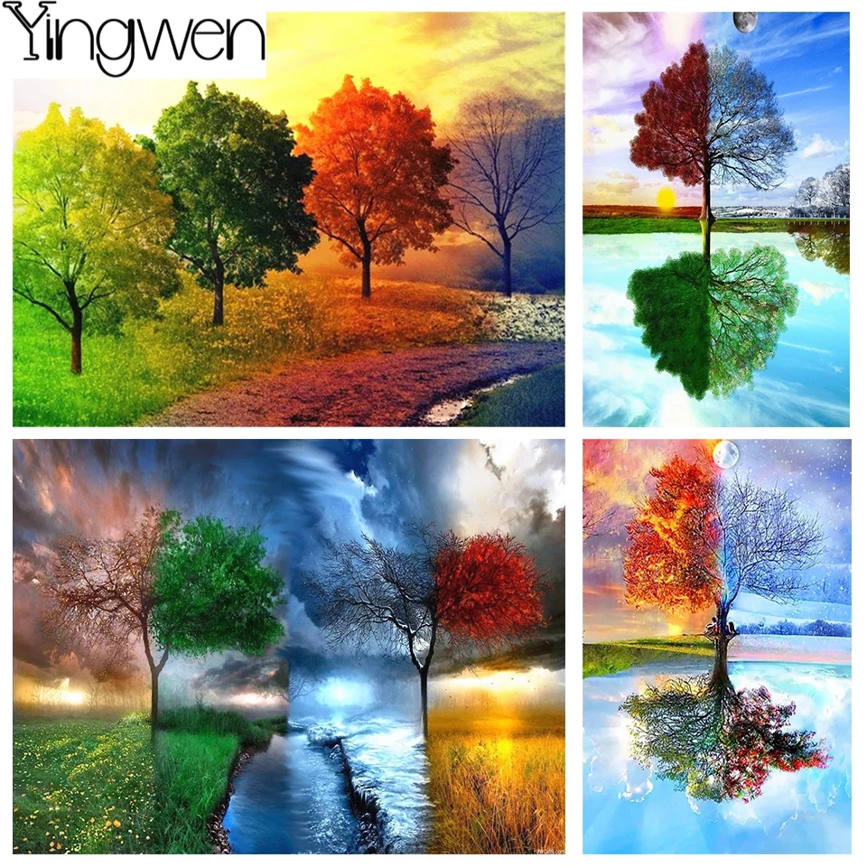 Tree 3D Diamond Painting 4 Seasons Full Diamond Embroidery Mosaic Art Cross Stitch Rhinestone Pictures Landscape Home Decor Gift