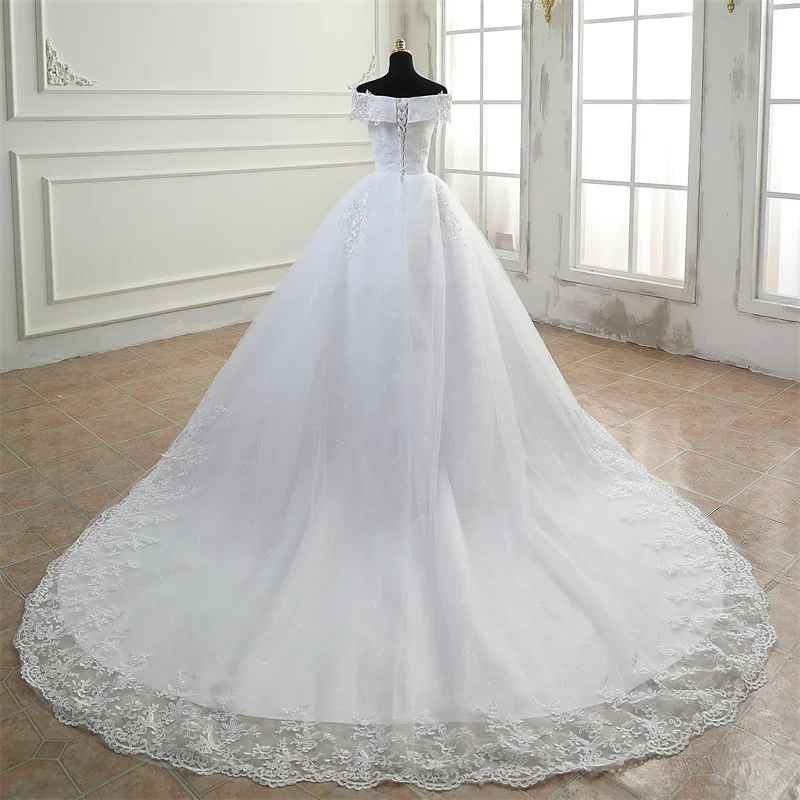 Y & M Novias Cheap Off spalla Vestido De Noiva abito da sposa avorio treno o pavimento su misura Plus Size Tulle da sposa Mariage