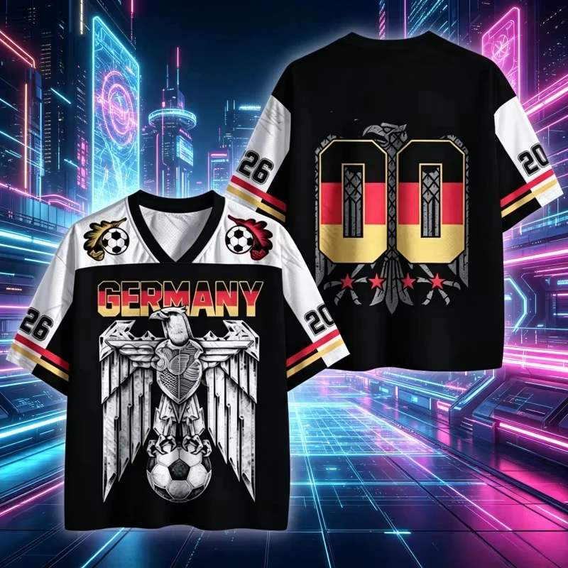 2026 New Germany Football Fans Jersey 3D Print T-shirt Quick-dryTraining Casual V-neck T-shirt Men'S and Women'S Parent-child