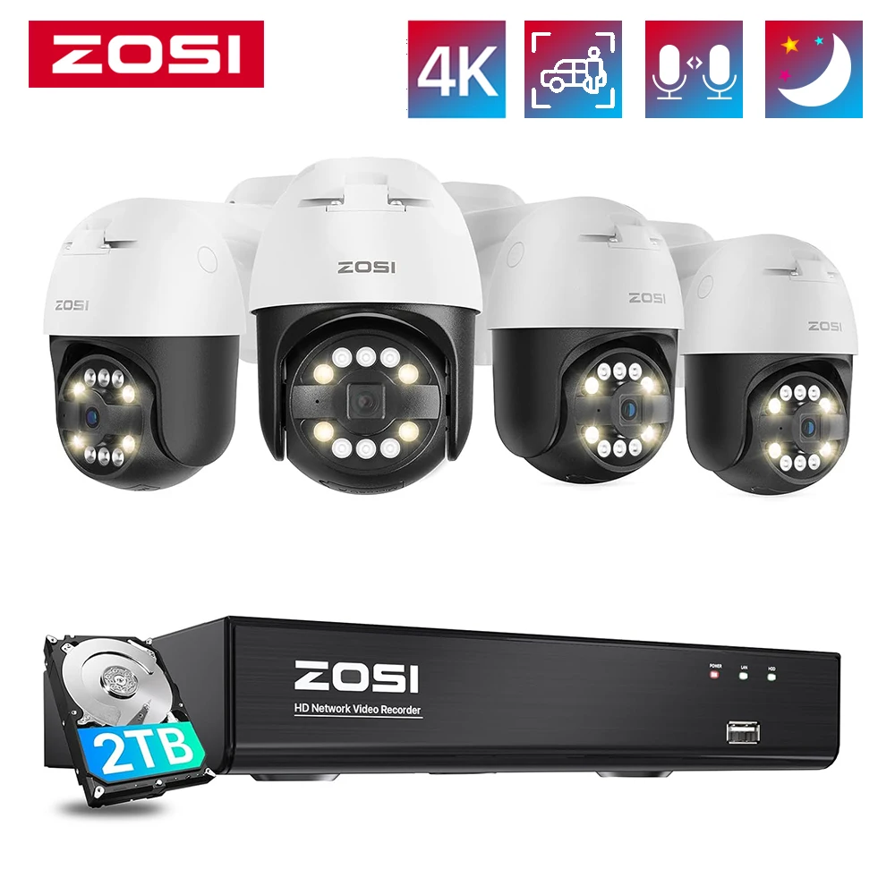 

ZOSI 8MP PTZ PoE CCTV Security Camera System AI Face Person Vehicle Detect 4K 8CH Expand 16CH NVR Video Surveillance IP Cam