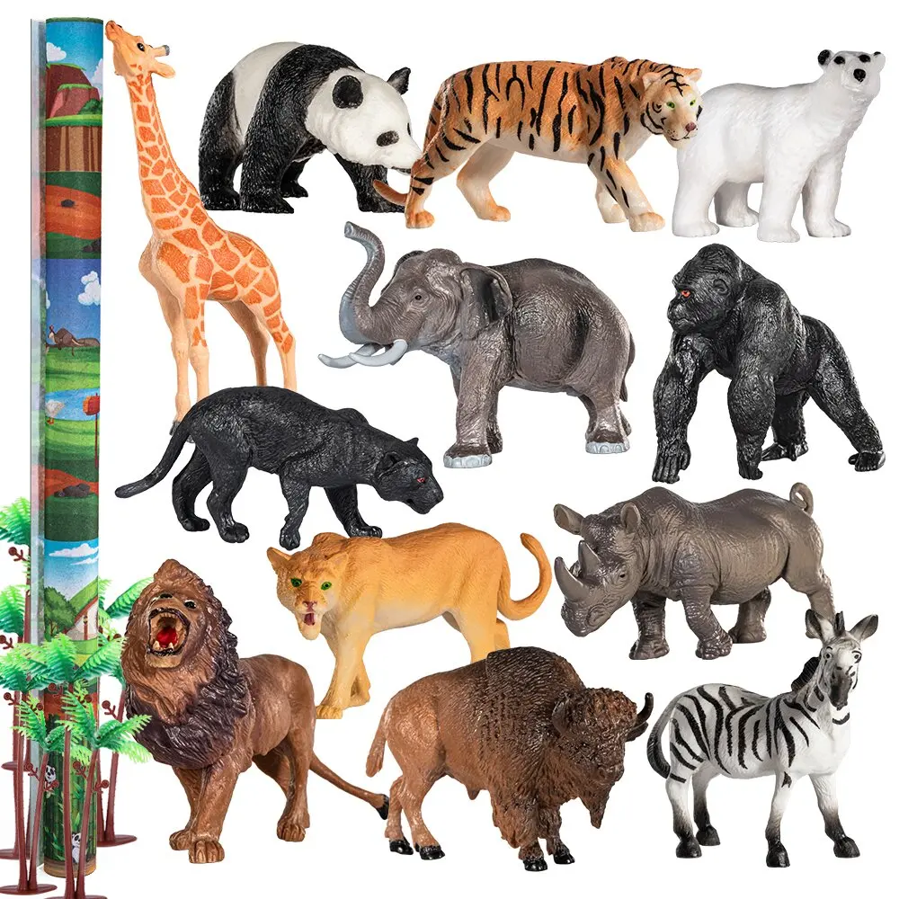 12 Pack Zoo and Safari Animal Toys for Kids 3-5 Years, Jungle Wild Realist Animal Figures Playset Including Lion, Tiger, Panda a