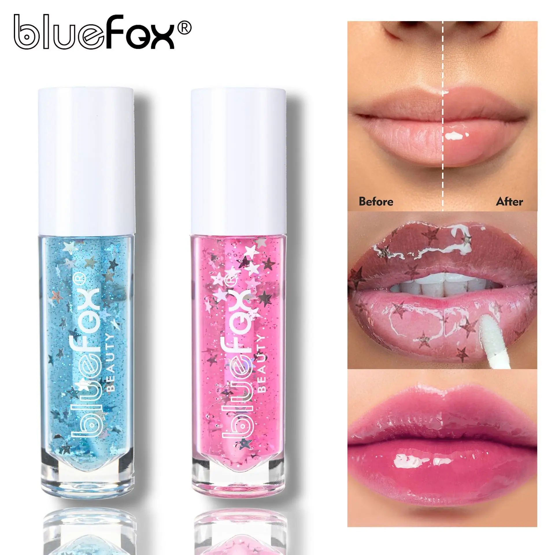 

New Qixi Valentine's Day Star Color Changing Lip Oil Blue Pink Watergloss Lip Glaze Transparent Lip Honey Moisturizing lipstick