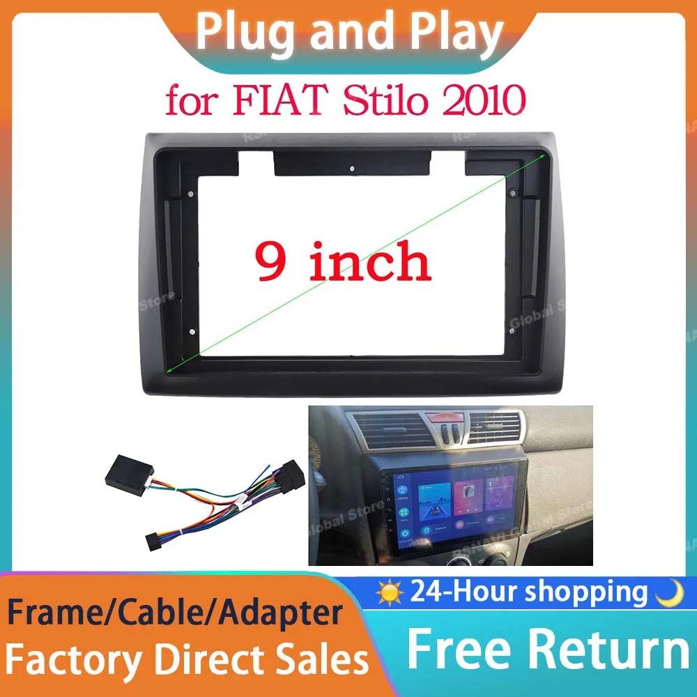 RSNAVI 2 Din 9 Inch Car Radio Dashboard DVD GPS Mp5 Plastic Fascia Panel Mounting Frame for FIAT Stilo 2010 Dash Mount Kit