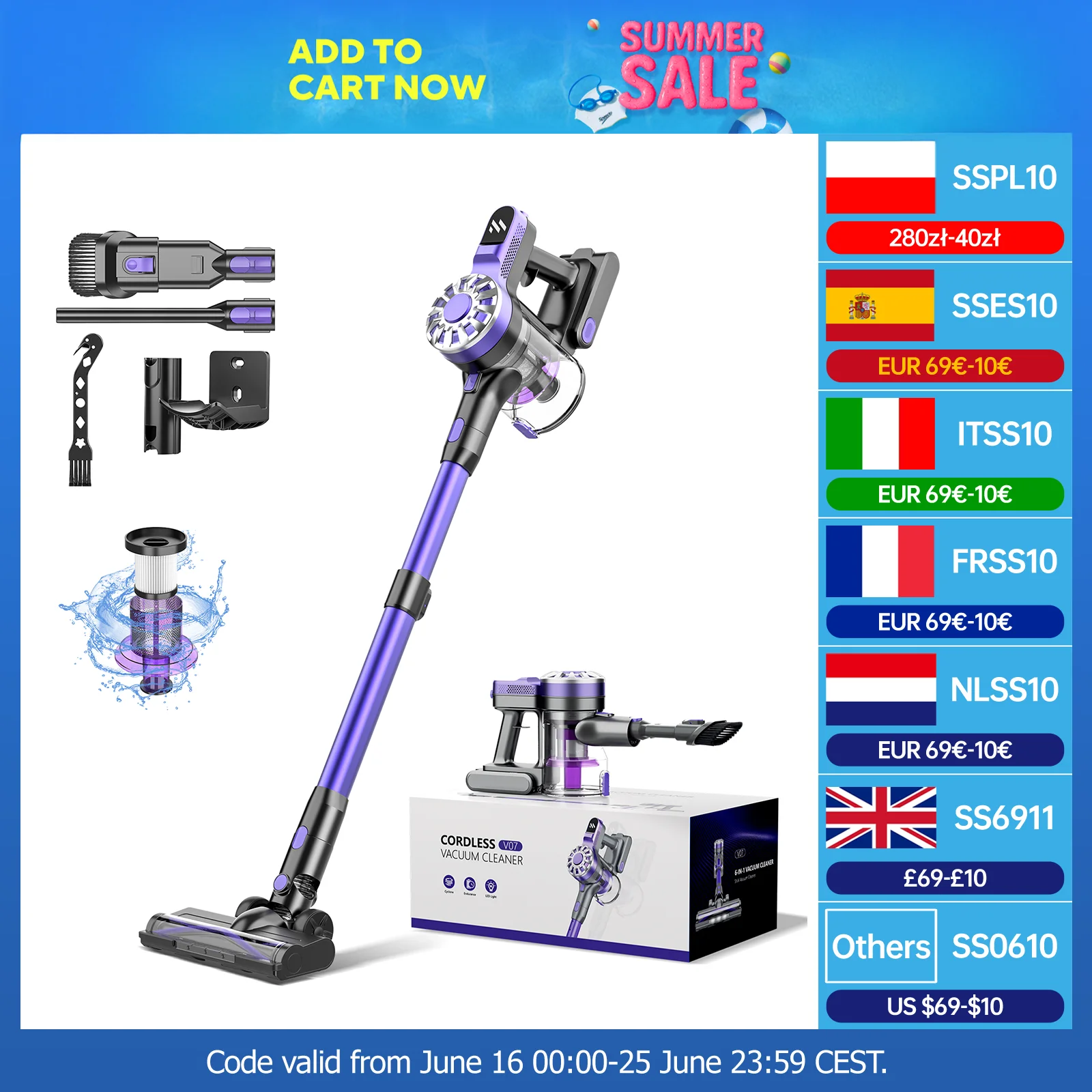 RAYFURN V07 50000Pa Handheld smart Home appliance Suction Power Cordless Vacuum Cleaner Removable Battery Dust Cup