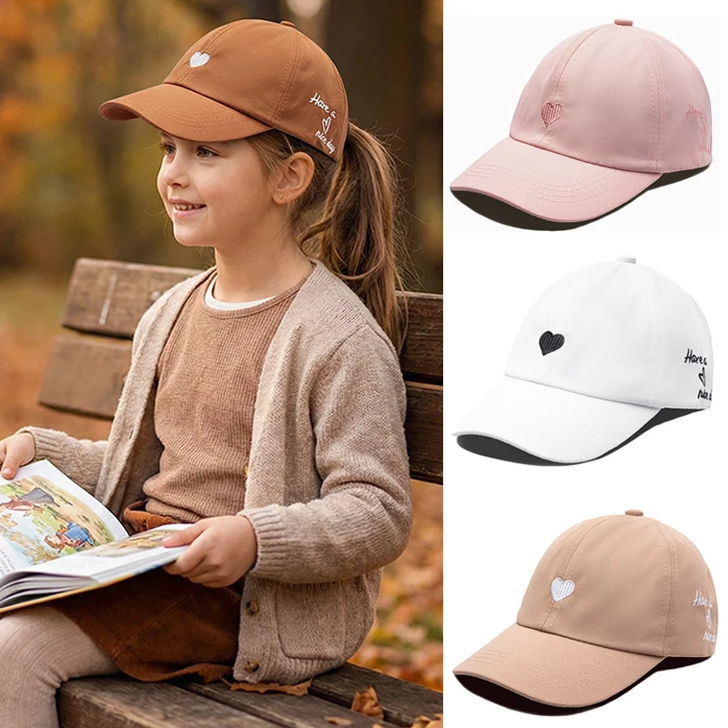 Doux coeur enfants fille chapeau broderie coton enfants queue de cheval chapeaux pour filles printemps été enfants casquette de baseball enfant chapeau de soleil 4-10Y