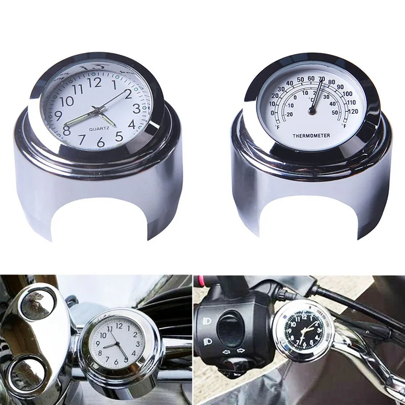 Motorcycle Handlebar Clock Thermometer Luminous Dial Clock 22-25mm Motorbike Handlebar Mount For Yamaha Kawasaki Accessories