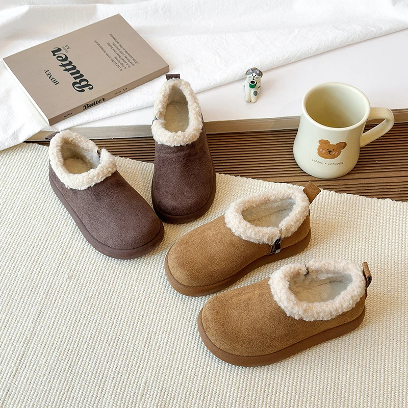 

Little Girls Fleece Lined Suede Leather Boots 2025 New Winter Toddler Warm-lined Low Boots Non-slip Simple Kid School Daily Wear