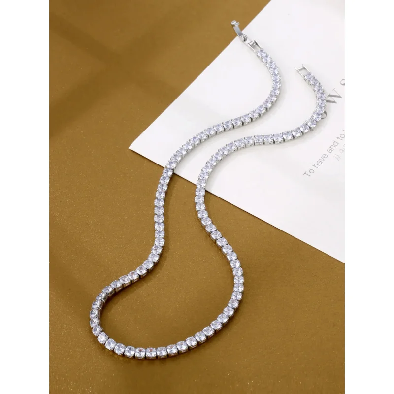 Kalung rantai tenis 4mm AAAAA zirkon 925 perak murni kalung choker pesta pernikahan untuk wanita pria perhiasan pertunangan