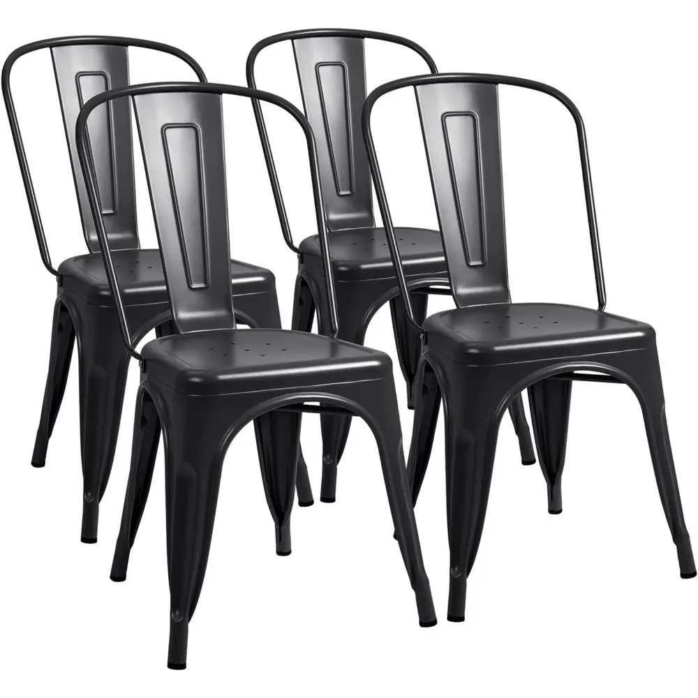 

Metal Dining Chair IndoorOutdoor Use Stackable Classic Trattoria Chair Chic Dining Bistro Cafe Side Metal Chairs Set of 4 Black