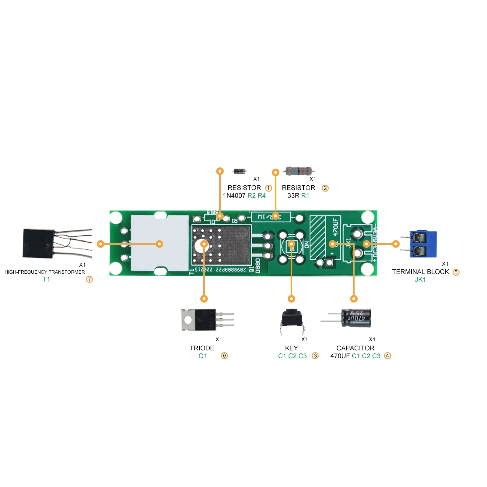 Generador de alto voltaje, encendedor de arco, Kit DIY, Kit de encendedor, Kit de generador de arco para bricolaje, conjunto de producción electrónica DC3-5V