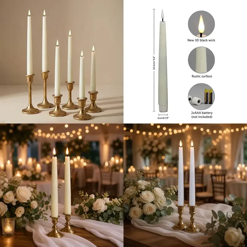 Premium Ivory Paraffin 3D New Wick Flashing LED Cone Candle for Wedding Decorations