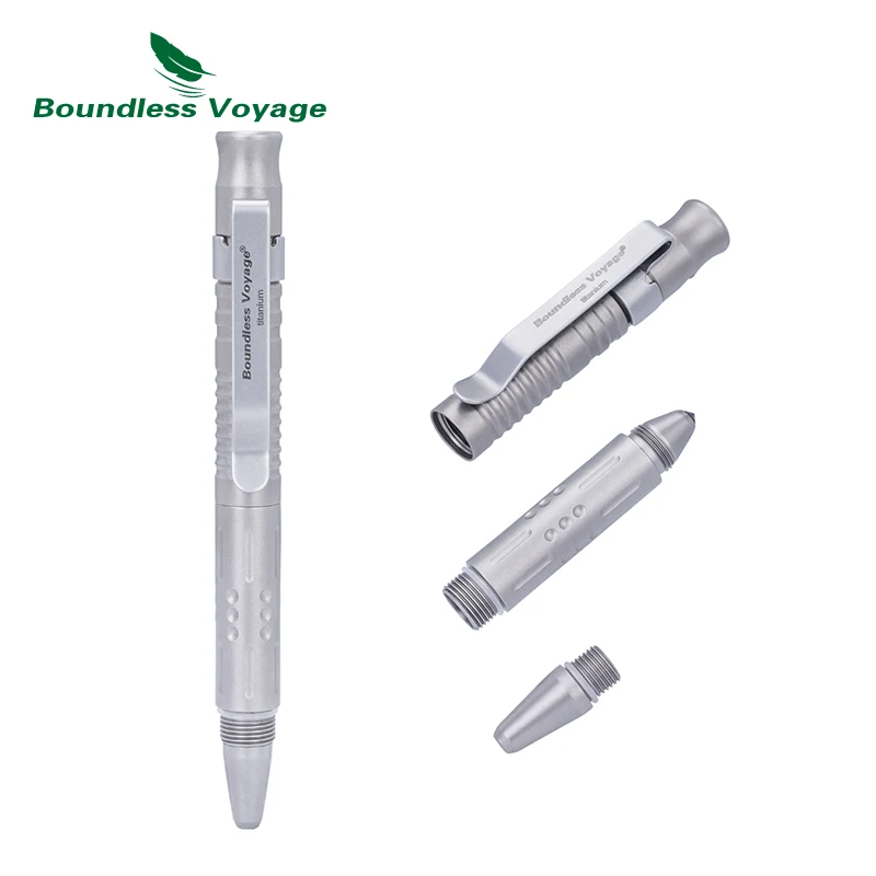 Boundless Voyage 3-in-1 Titanium Multifunctional Whistle Pen 120dB Outdoor Car Window Breaker Survival Tool
