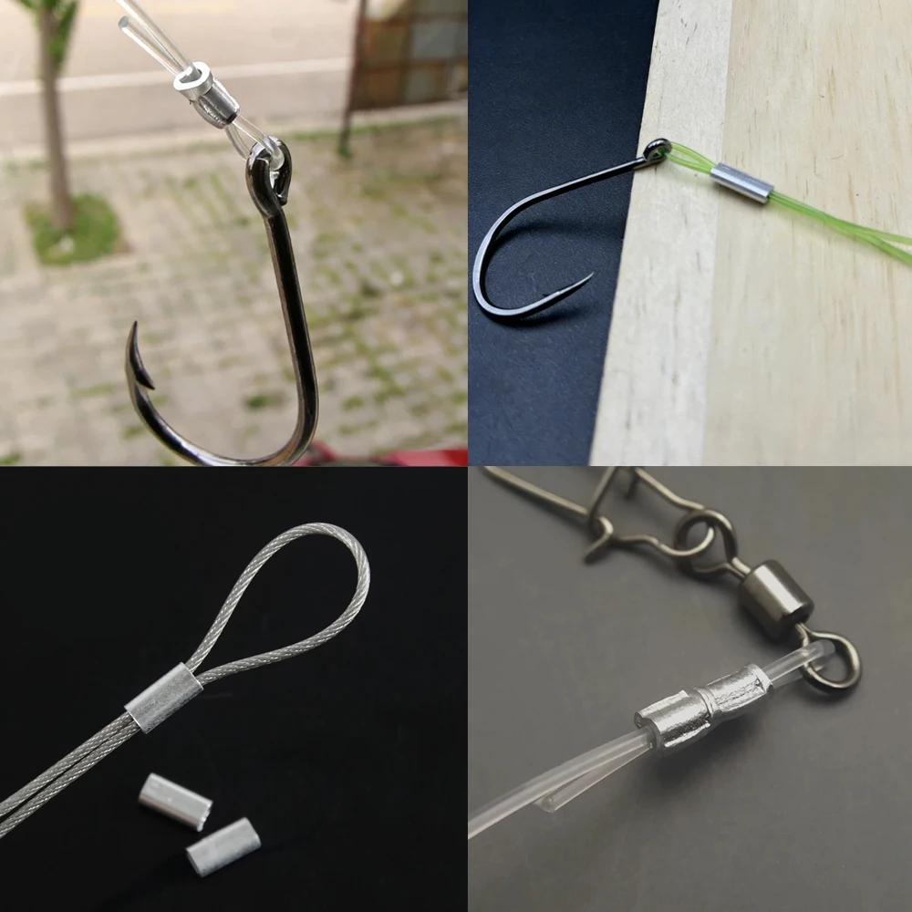 Angelzubehör Aluminium-Crimphülsen Oval Rund Schlaufen-Hülsen Drahtvorfach Rigging Tackle Box Pesca Schnurverbinder 60-210 Stück Röhren – Detail 16